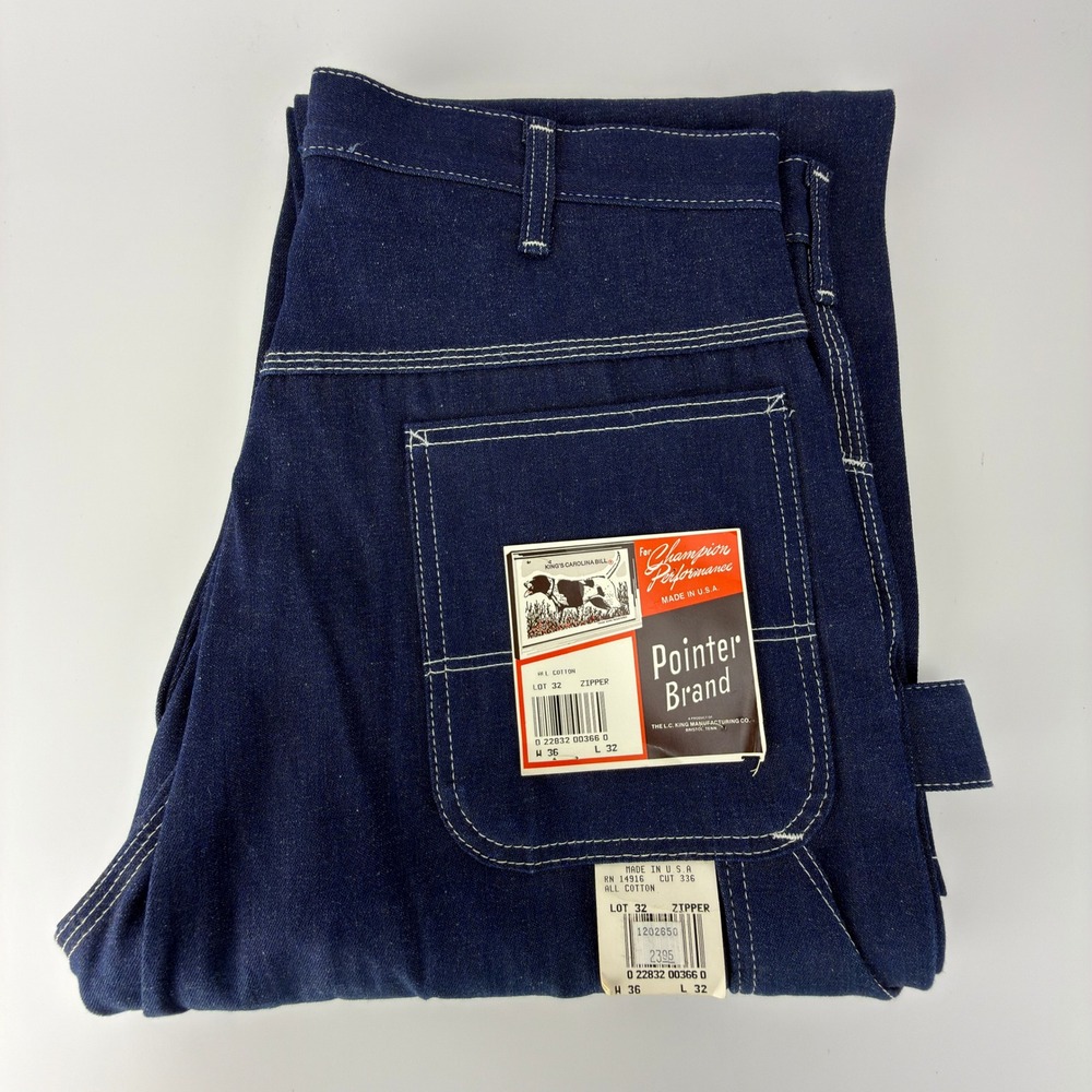 Vintage Pointer Brand Indigo Blue Denim Carpenter Work Pants Mens 36x32 USA NOS